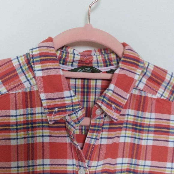 Eddie Bauer Orange and White Plaid Flannel Button Down Shirt Size Medium - Picture 5 of 11